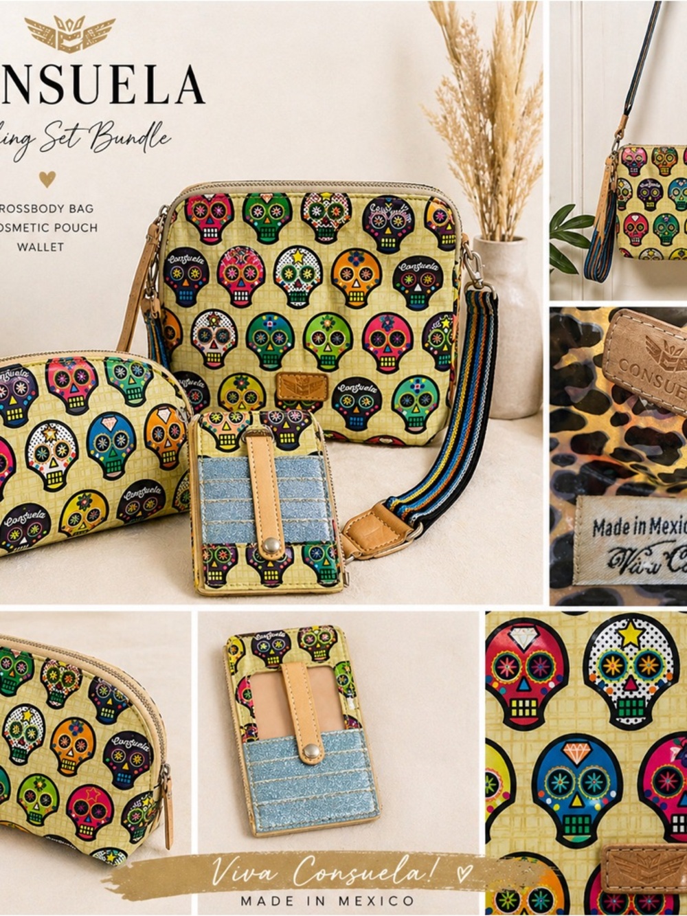 Consuela Multicolor Sugar Skull Crossbody Bag Set